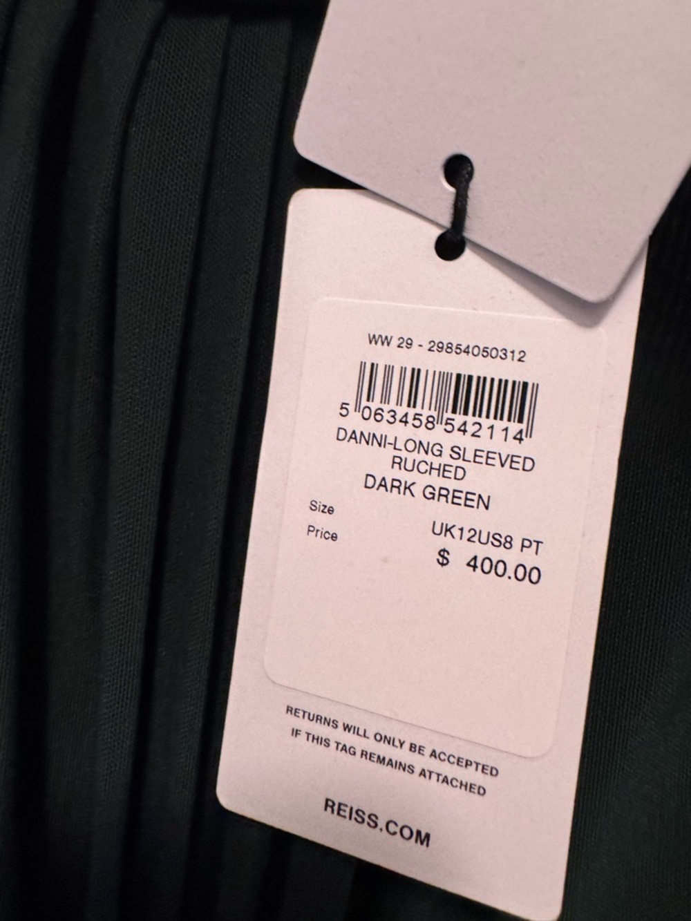 Reiss Dani Long Sleeved Ruched Dress in Dark Green - Picture 14 of 14